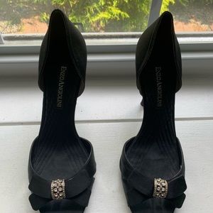 Like New - Enzo Angiolini black embellished satin pumps